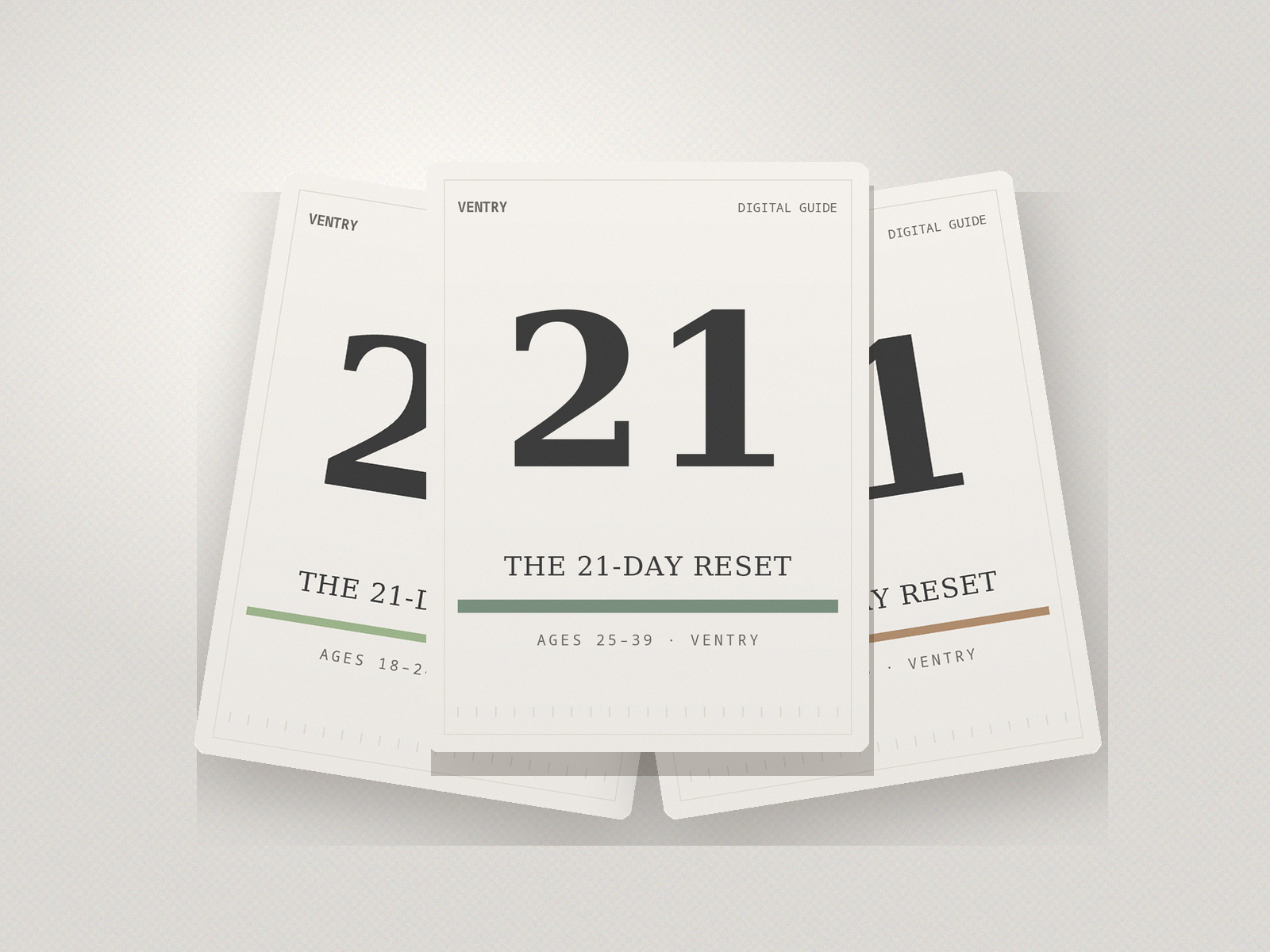The 21-Day Reset — three PDF edition covers on a beige linen surface