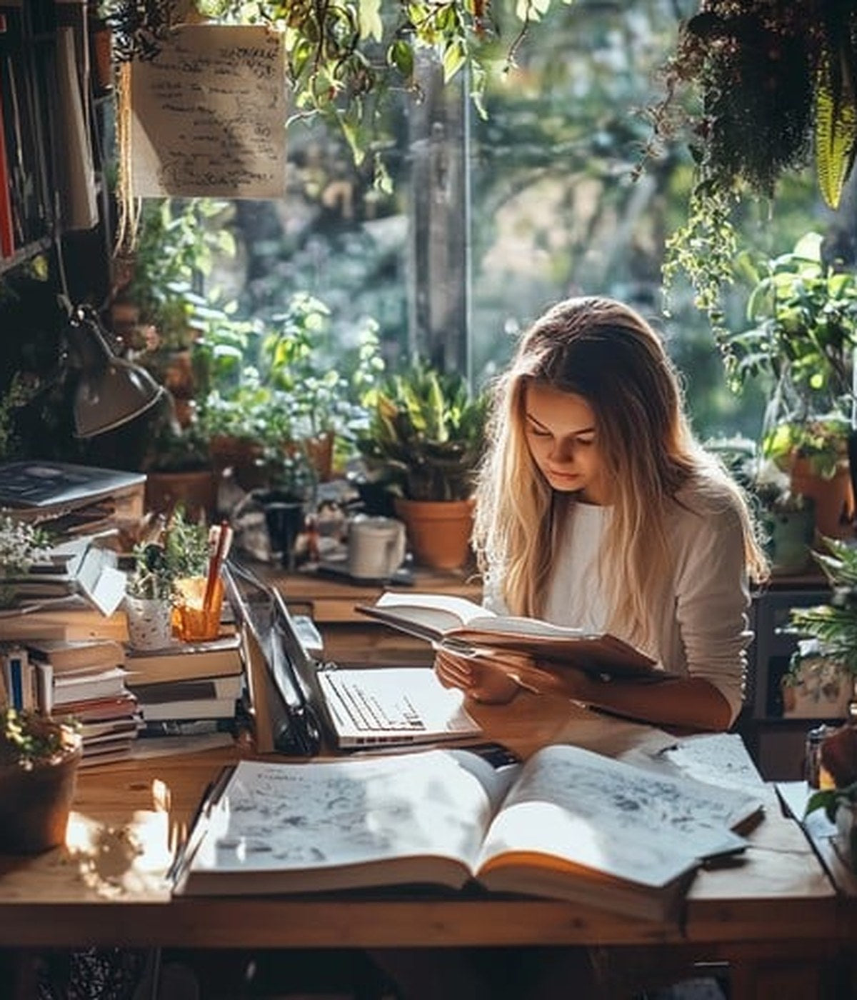 Founder annotating printed drafts of the guide at a wooden desk